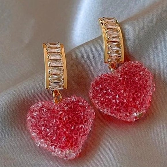 New Arrival Trendy Lovely Pink Heart Dangle Earrings For Women Fashion - Picture 1 of 3
